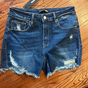 Fashion Nova Dark Blue Ripped Jean Shorts